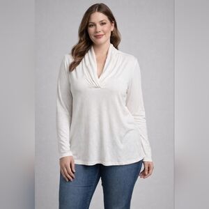 J Jill Wearever Collection Cream Long Sleeve Drape Neck Top